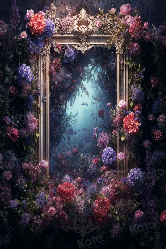 Kate Blue Floral Mirror Backdrop Designed by Chain Photography