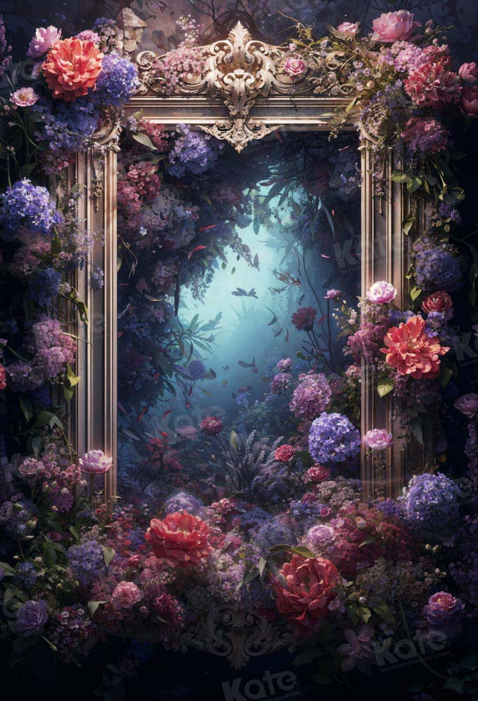 Kate Blue Floral Mirror Backdrop Designed by Chain Photography