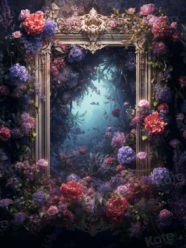 Kate Blue Floral Mirror Backdrop Designed by Chain Photography
