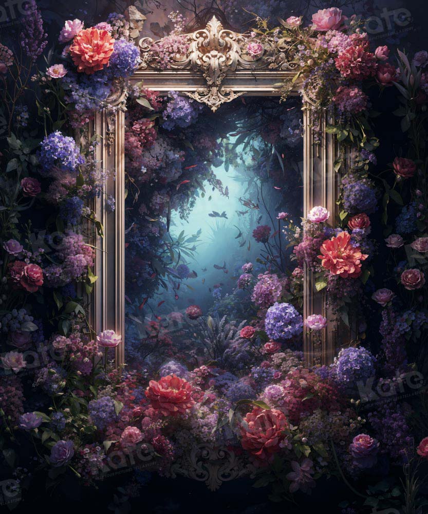 Kate Blue Floral Mirror Backdrop Designed by Chain Photography
