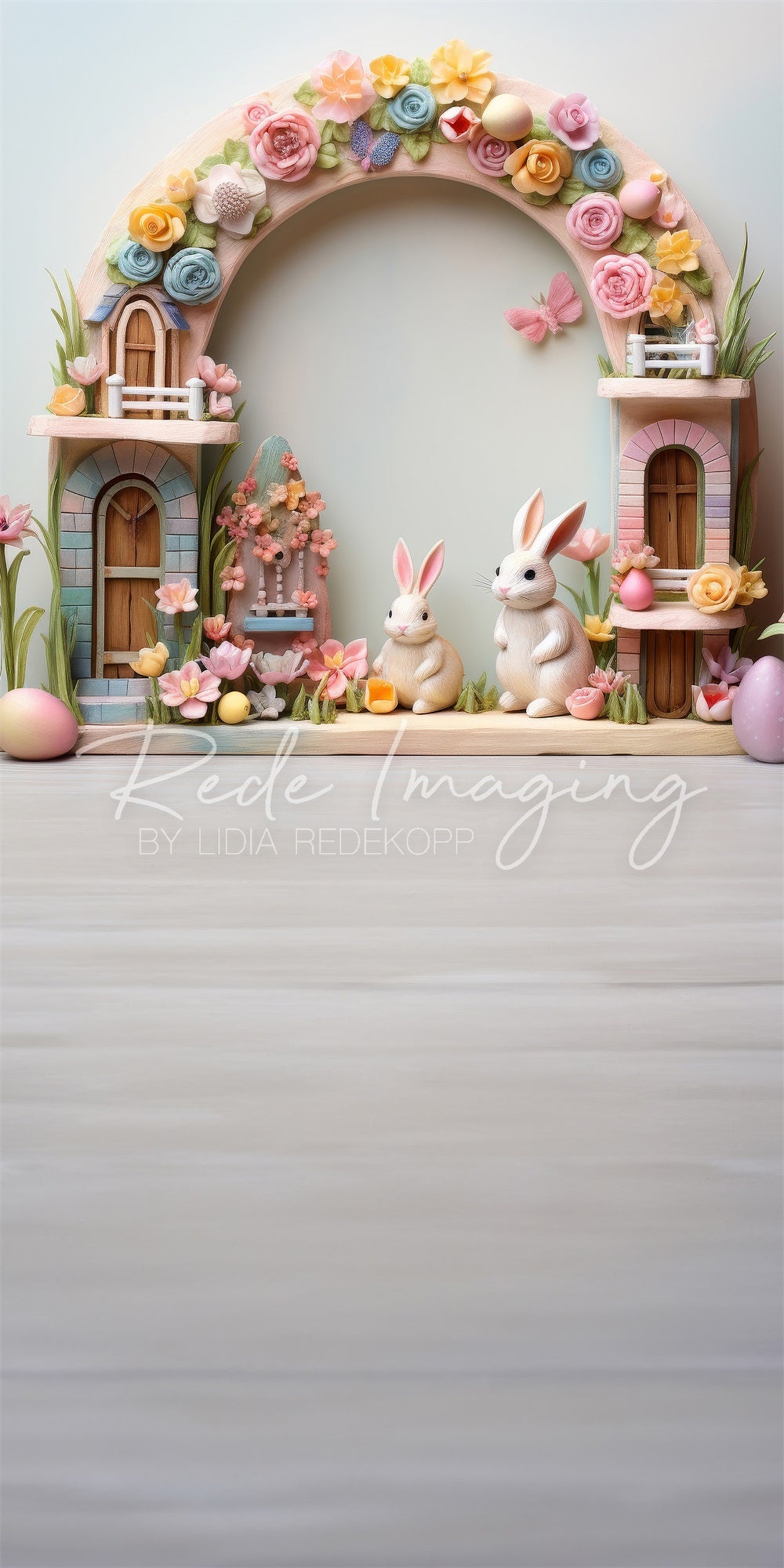 Kate Flowers and Bunnies Arch Sweep Backdrop Designed by Lidia Redekopp