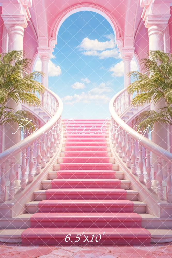 Kate Pink Grand Staircase Blue Sky Door Backdrop Designed by Chain Photography