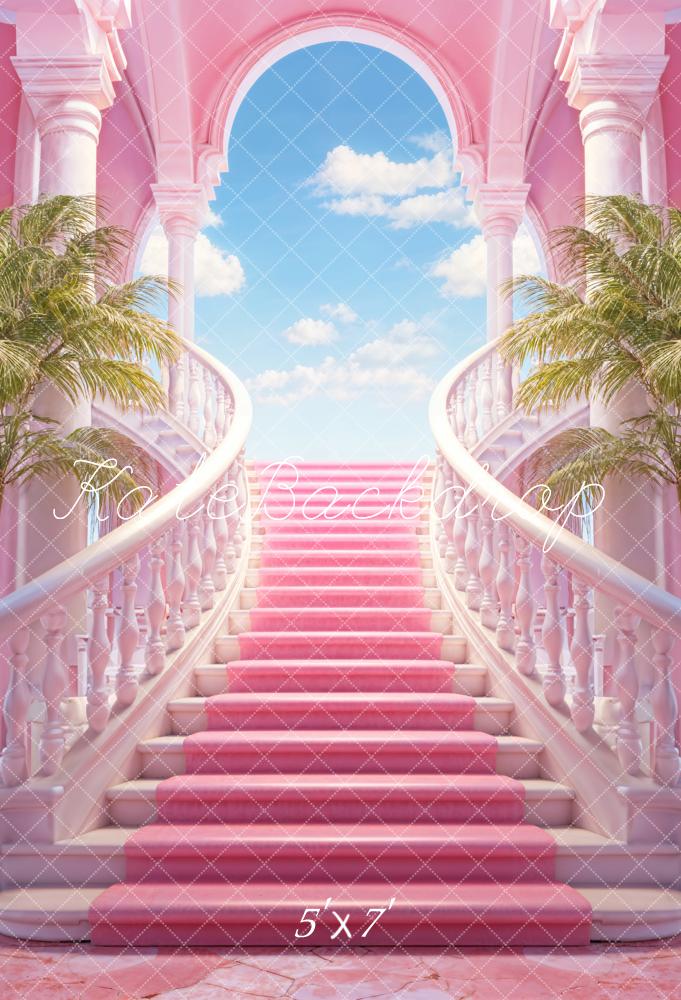 Kate Pink Grand Staircase Blue Sky Door Backdrop Designed by Chain Photography