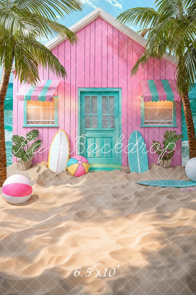 Kate Pink Hut Summer Seaside Beach Backdrop Designed by Chain Photography