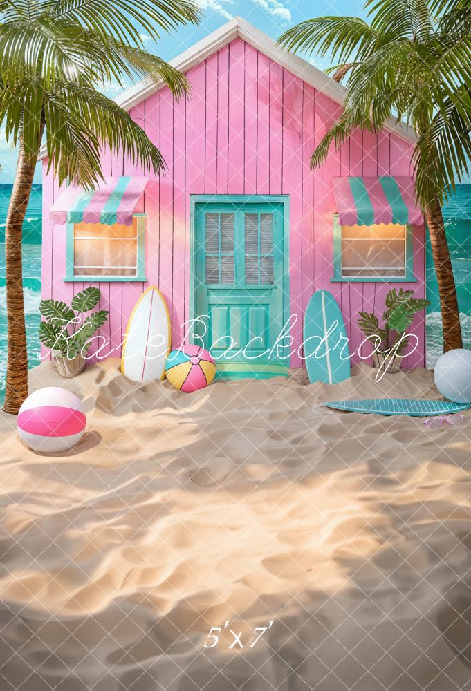 Kate Pink Hut Summer Seaside Beach Backdrop Designed by Chain Photography