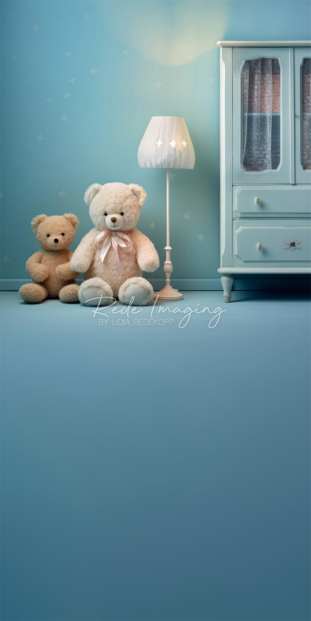 Kate Sweep Blue Cabinet Teddy Bear Backdrop for Photography