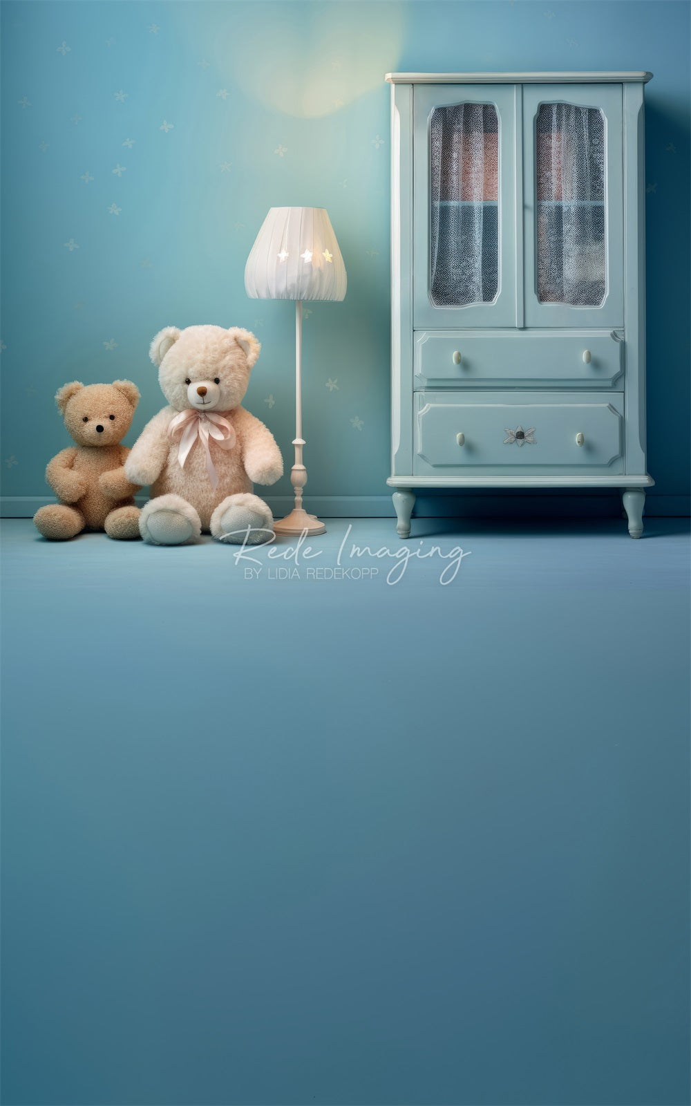 Kate Sweep Blue Cabinet Teddy Bear Backdrop for Photography