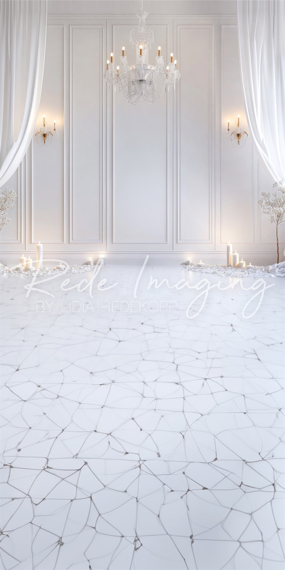Kate Sweep Elegant White Curtains Chandelier Backdrop Designed by Lidia Redekopp - Kate Backdrop AU