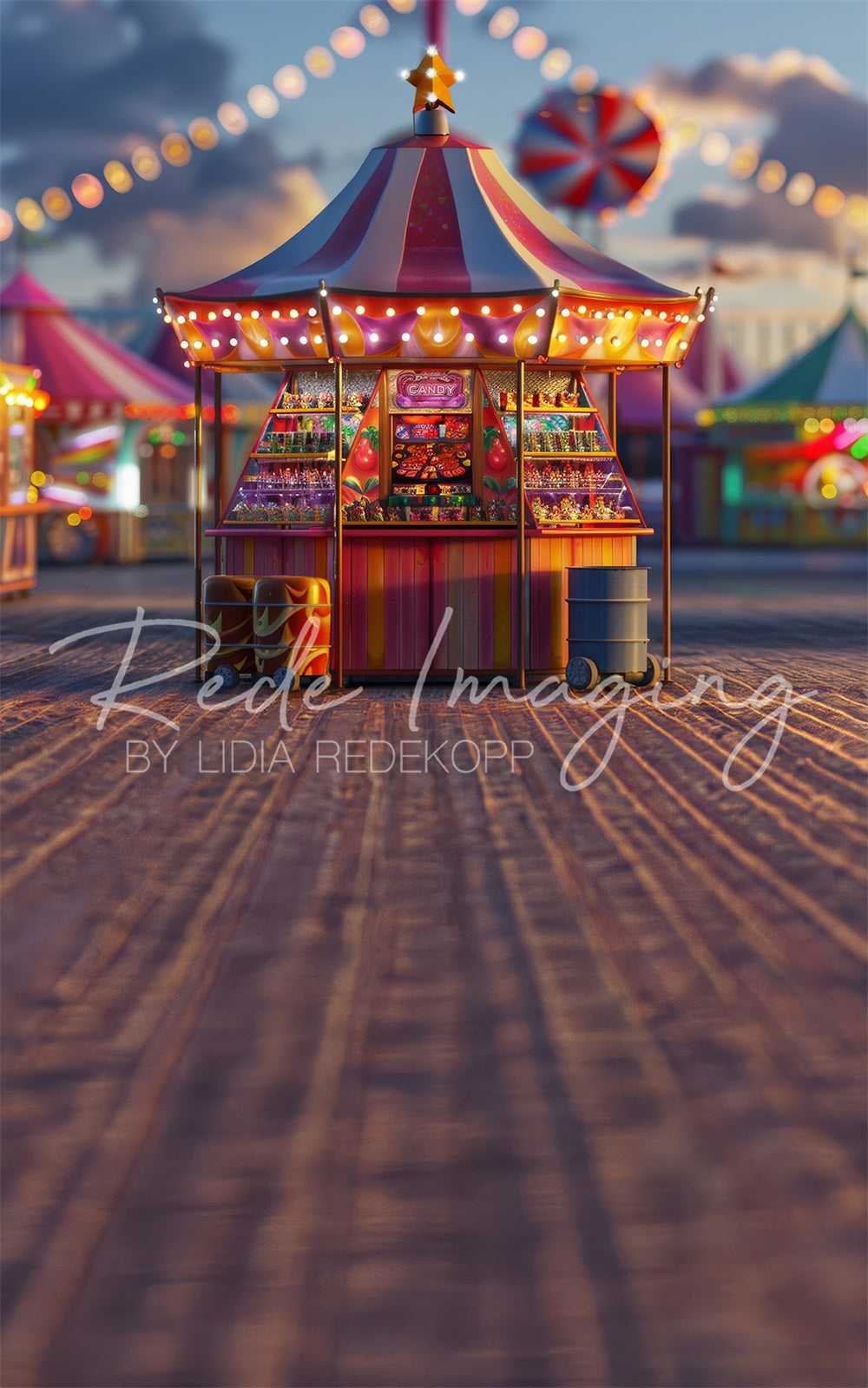 Kate Sweep Modern Carnival Circus Candy Store Backdrop Designed by Lidia Redekopp