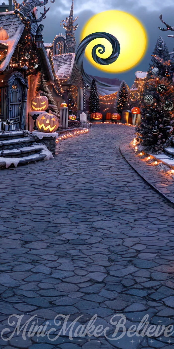 Kate Sweep Halloween Pumpkin Dark Town Street Backdrop Designed by Mini MakeBelieve - Kate Backdrop AU