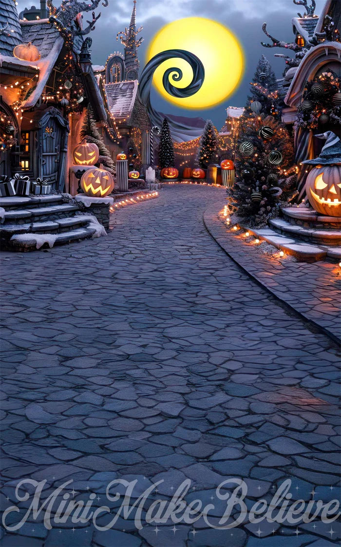 Kate Sweep Halloween Pumpkin Dark Town Street Backdrop Designed by Mini MakeBelieve - Kate Backdrop AU