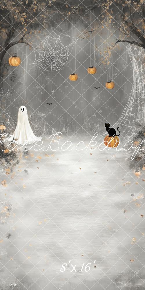 Kate Sweep Halloween Cartoon Ghost Spider Web Backdrop Designed by Lidia Redekopp