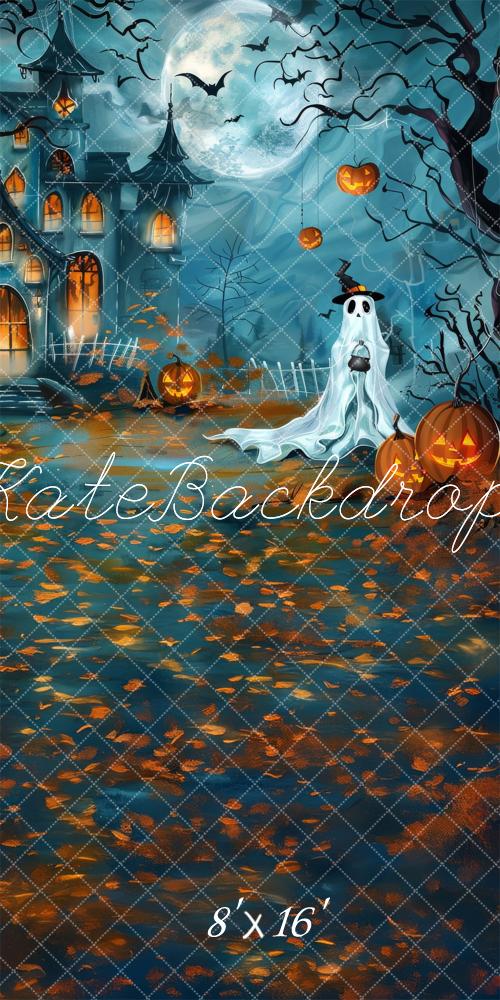 Kate Sweep Halloween Backdrop Cartoon Ghost Pumpkin Castle Designed by Lidia Redekopp