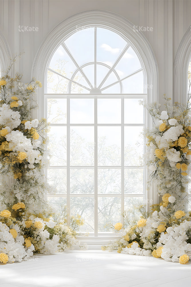Kate Floral Arched Window Wedding Backdrop Designed by Emetselch