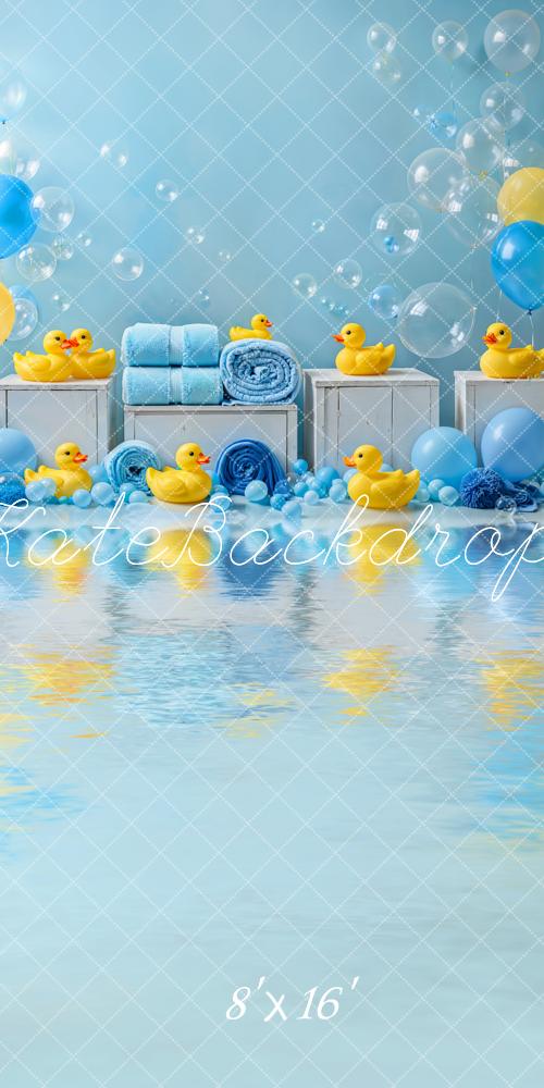 Kate Sweep Blue Baby Shower Backdrop Bubble Duck Designed by Emetselch