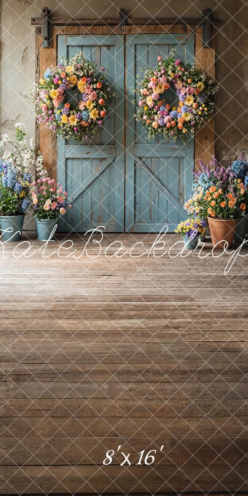 Kate Sweep Spring Floral Rustic Blue Door Backdrop Designed by Emetselch