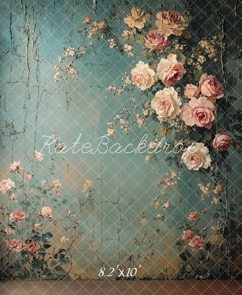 Kate Retro Green Floral Backdrop Designed by Emetselch