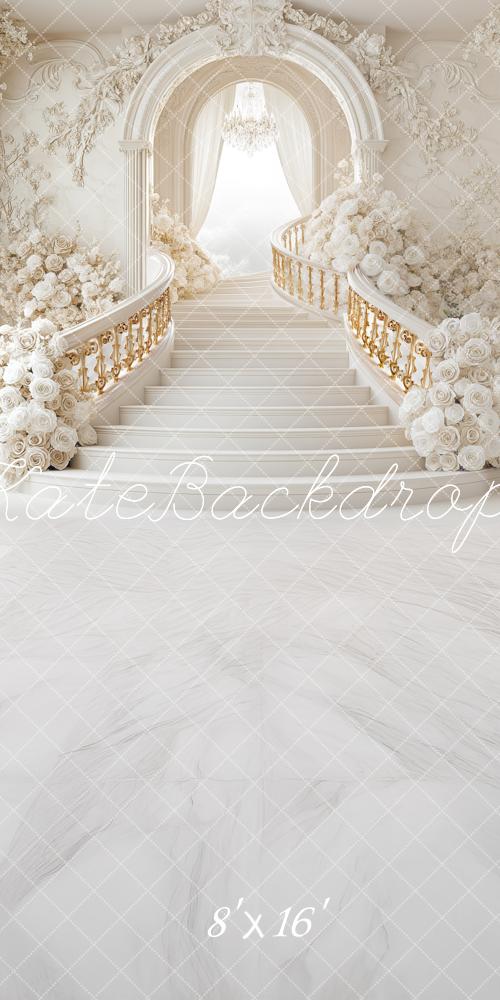 Kate Sweep Wedding White Roses Staircase Arch Backdrop Designed by Mini MakeBelieve - Kate Backdrop AU