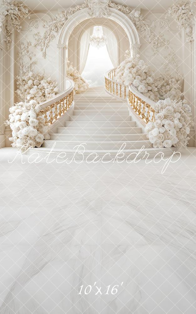 Kate Sweep Wedding White Roses Staircase Arch Backdrop Designed by Mini MakeBelieve - Kate Backdrop AU