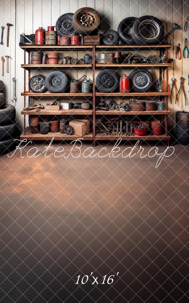 Kate Sweep Mechanic Garage Shelves Backdrop Mandy Ringe Photography - Kate Backdrop AU
