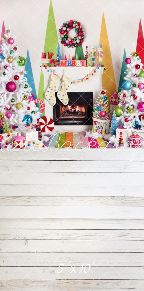 Kate Sweep Merry Bright Decorated Fireplace Backdrop Mandy Ringe Photography