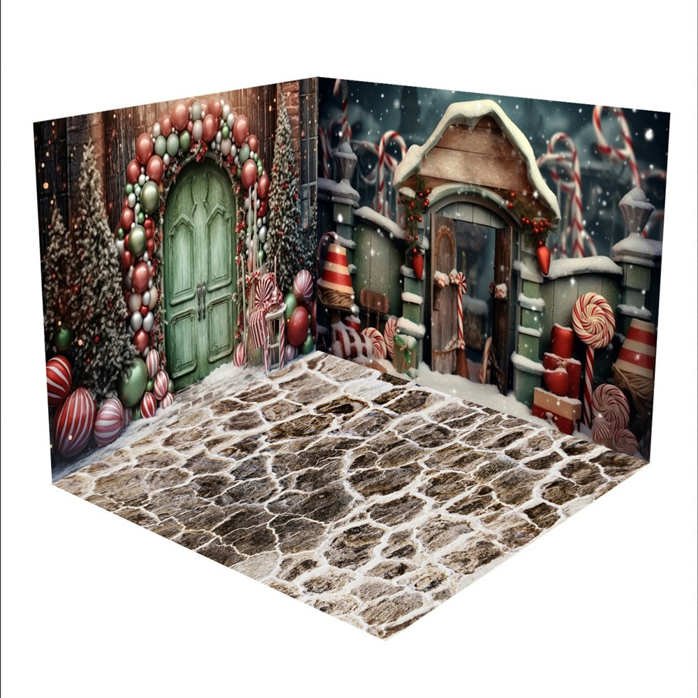Kate Christmas Tree House Stone Texture Floor Room Set(8ftx8ft&10ftx8ft&8ftx10ft)