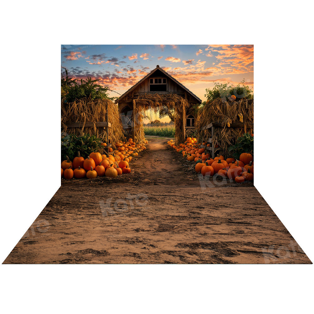 Kate Autumn Pumpkin Manor Backdrop +Brown Soil Floor Backdrop for Photography