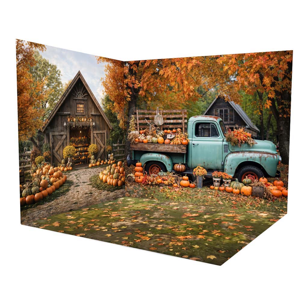 LONSALE Kate Autumn Pumpkin Cabin Room Set(8ftx8ft&10ftx8ft&8ftx10ft) - Kate Backdrop AU