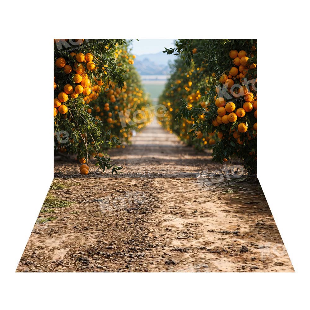 Kate Autumn Dirt Path With Orange Orchard Backdrop+Kate Muddy Land Path Floor Backdrop - Kate Backdrop AU