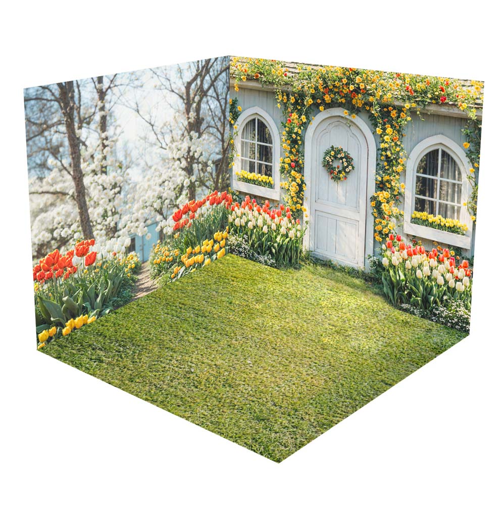 Kate Spring Flowers House Green Grassland Room Set(8ftx8ft&10ftx8ft&8ftx10ft)