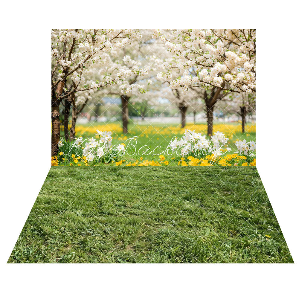 Kate Spring Flowers Meadow Woods Backdrop+Spring Green Grass Floor Backdrop - Kate Backdrop AU