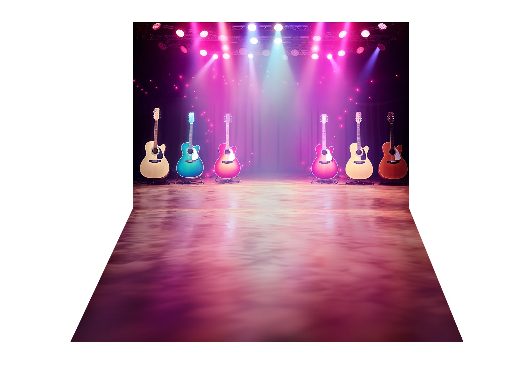 Kate Music Guitar Lighting Stage Backdrop+Purple White Gradient Floor Backdrop