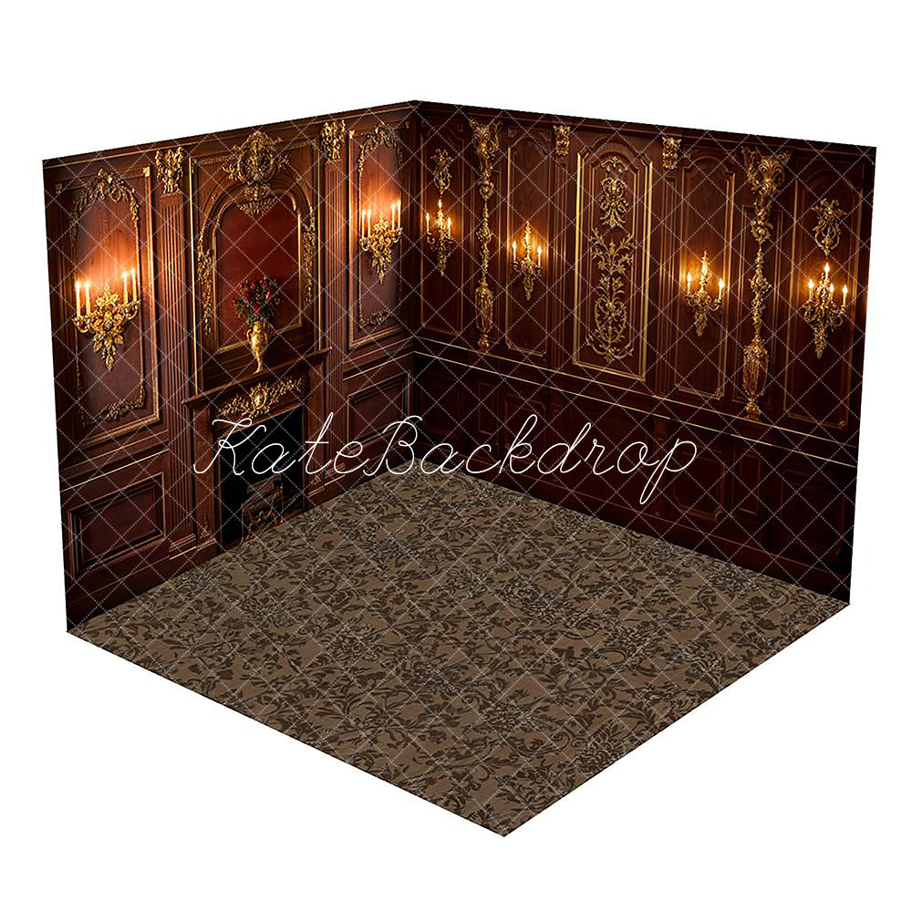 Kate Dark Gold Fireplace Retro Wall Room Set(8ftx8ft&10ftx8ft&8ftx10ft)
