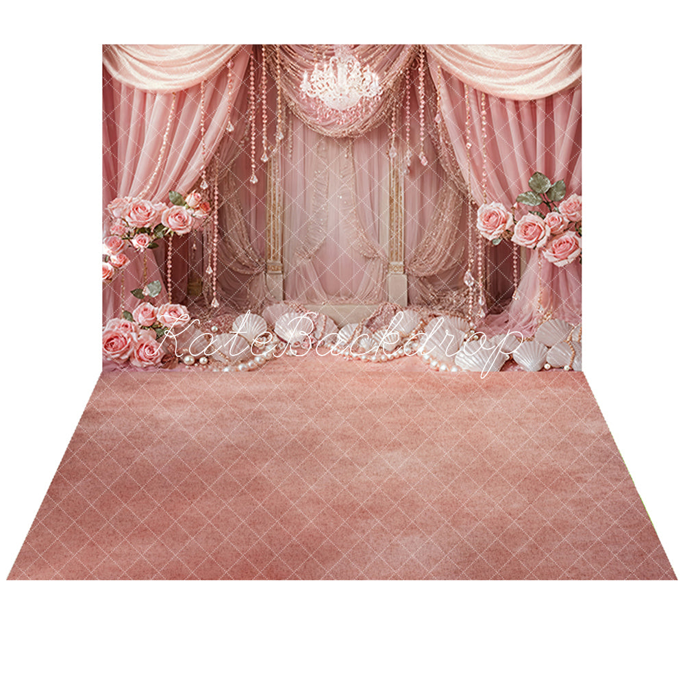 Kate Girls Pearl Shell Curtains Backdrop+Pink Floor Backdrop