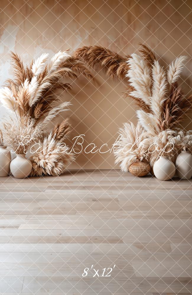 Kate Fleece Boho Floral Arch Beige Backdrop Designed by Emetselch