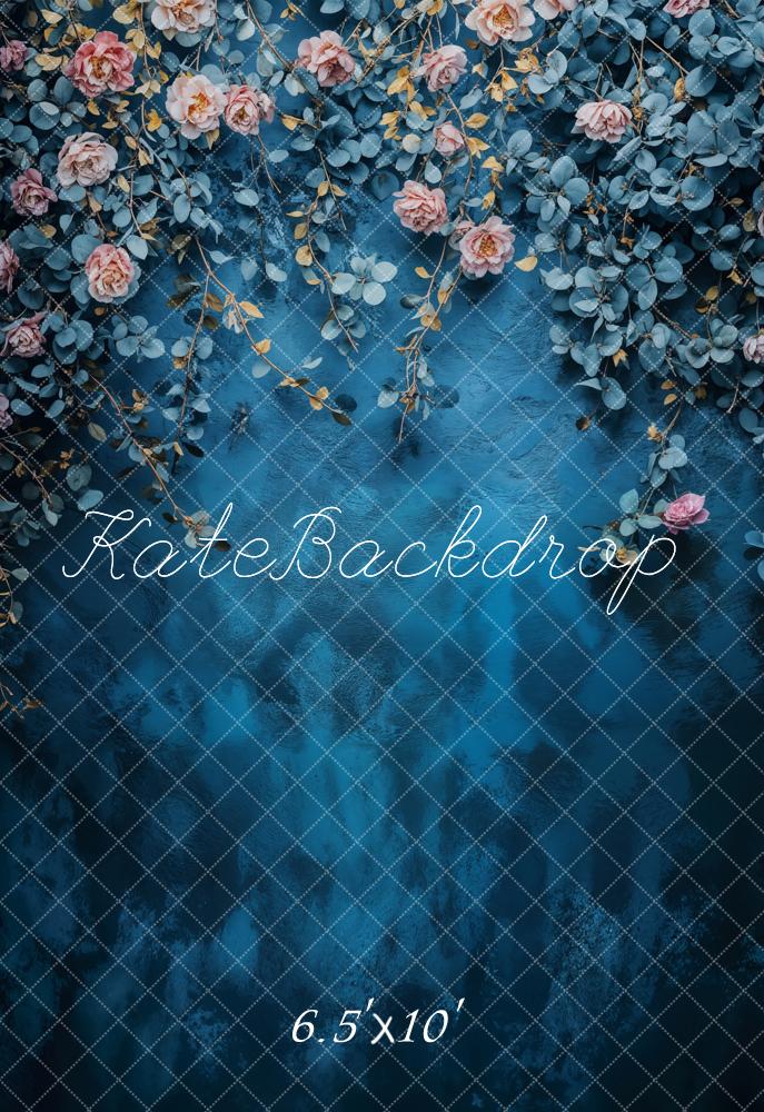 Kate Fleece Fine Art Floral Blue Vintage Backdrop Designed by Emetselch