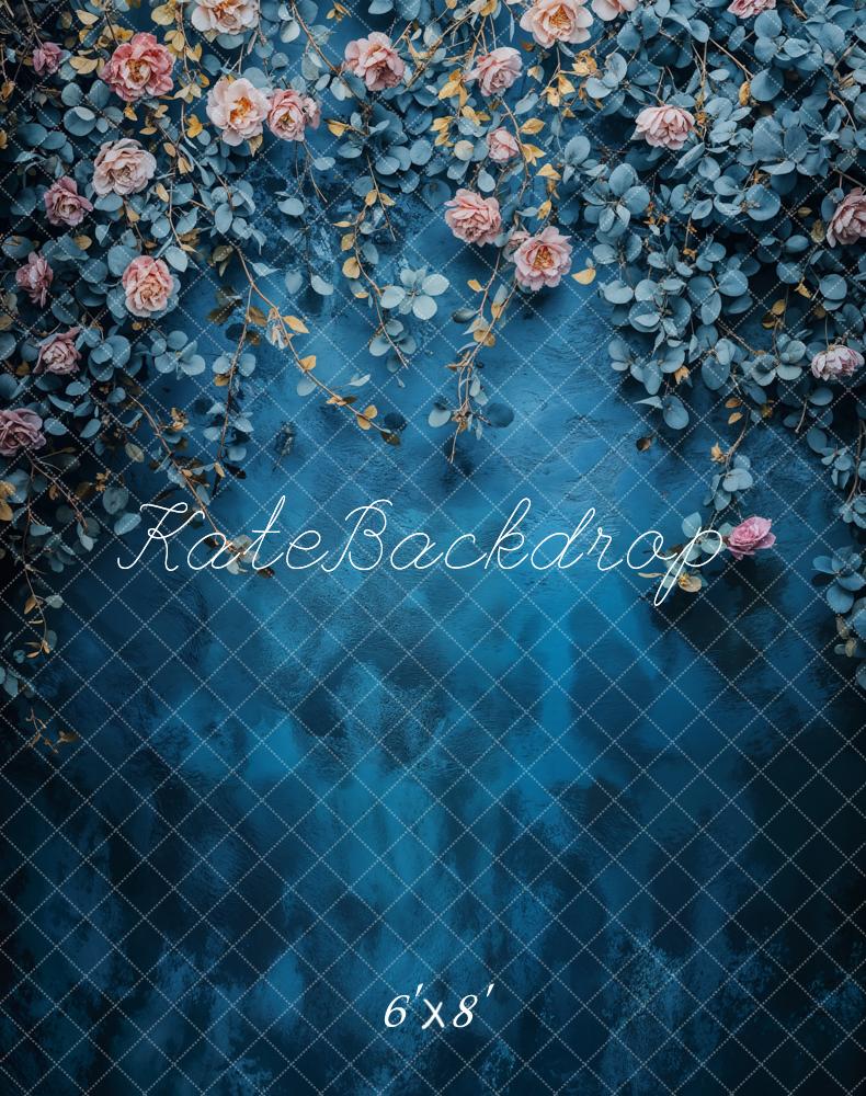 Kate Fleece Fine Art Floral Blue Vintage Backdrop Designed by Emetselch