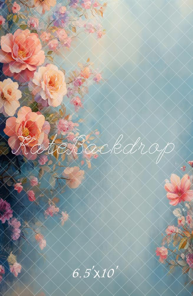 Kate Fleece Light Blue Floral Art Backdrop Designed by GQ