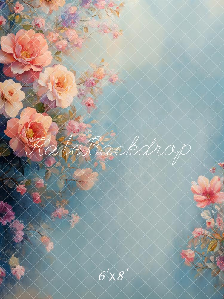 Kate Fleece Light Blue Floral Art Backdrop Designed by GQ