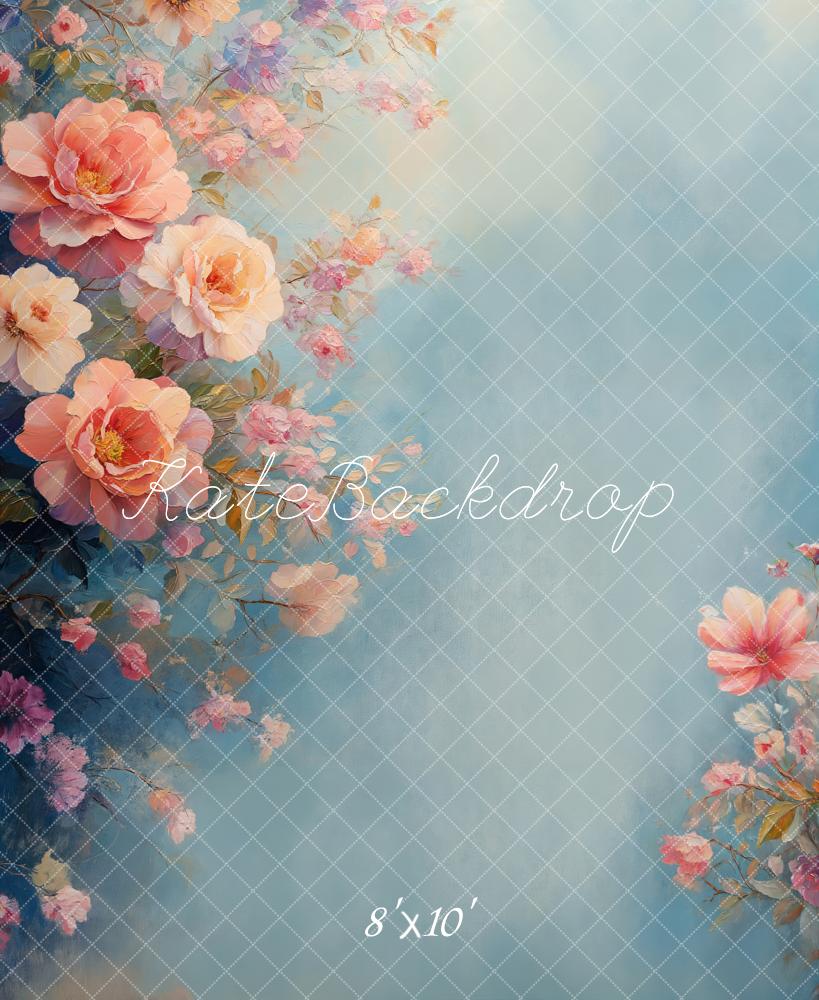 Kate Fleece Light Blue Floral Art Backdrop Designed by GQ