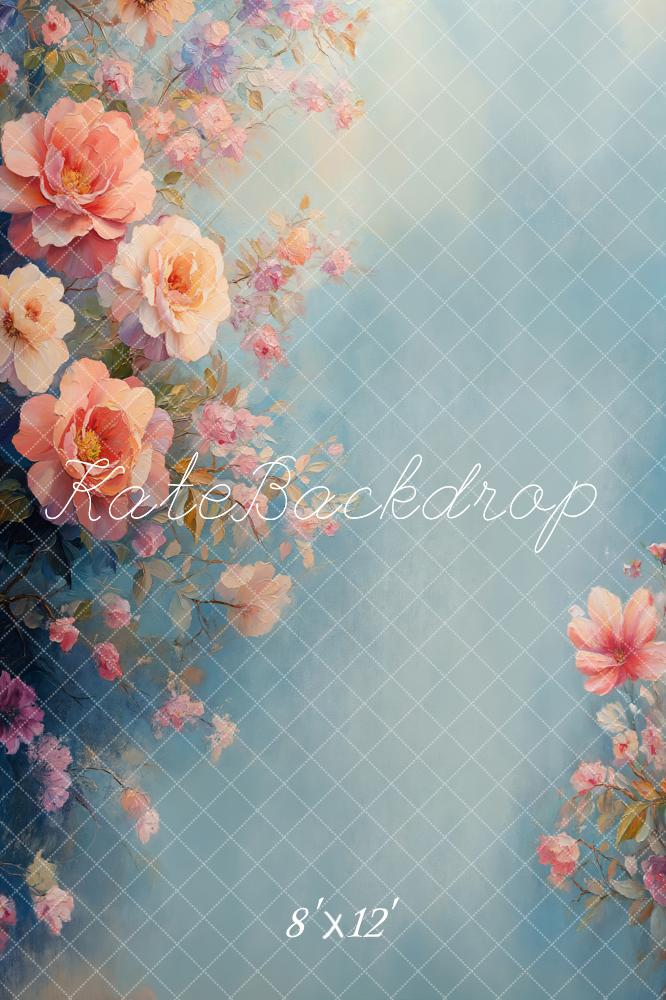 Kate Fleece Light Blue Floral Art Backdrop Designed by GQ