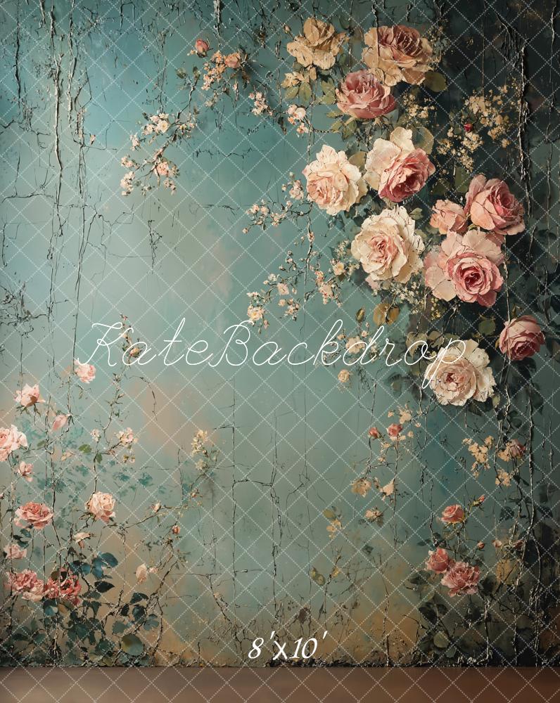 Kate Fleece Retro Green Floral Backdrop Designed by Emetselch