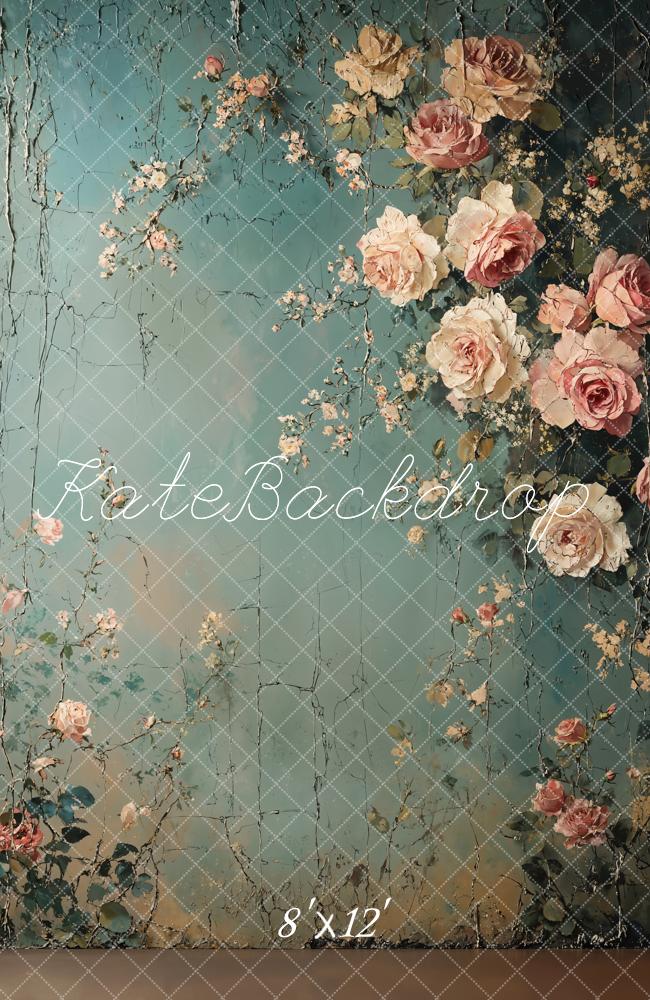 Kate Fleece Retro Green Floral Backdrop Designed by Emetselch