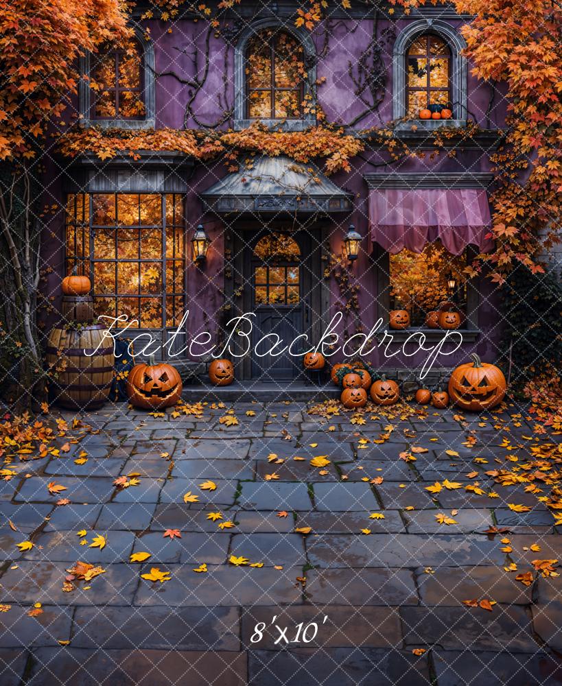 Kate Fleece Autumn Halloween Purple Building Backdrop Designed by Emetselch - Kate Backdrop AU