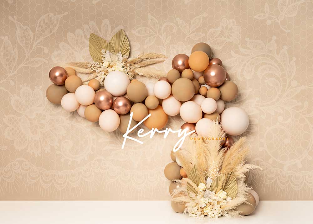 Kate Floral Boho Cream Balloon Lace Pampas Backdrop for Photography Designed by Kerry Anderson