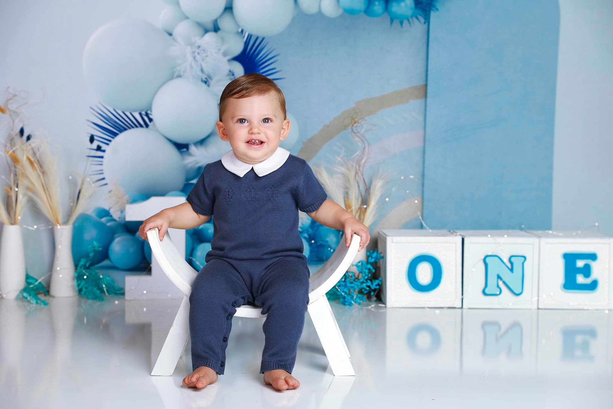 Kate Boho Balloons Backdrop Blue Cake Smash Designed by Uta Mueller Photography - Kate Backdrop AU