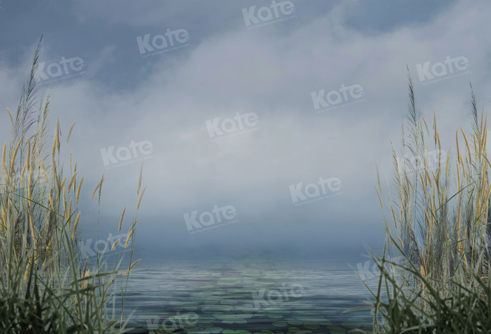 Kate Summer Backdrop Reed Cloudy Sky Lake for Photography