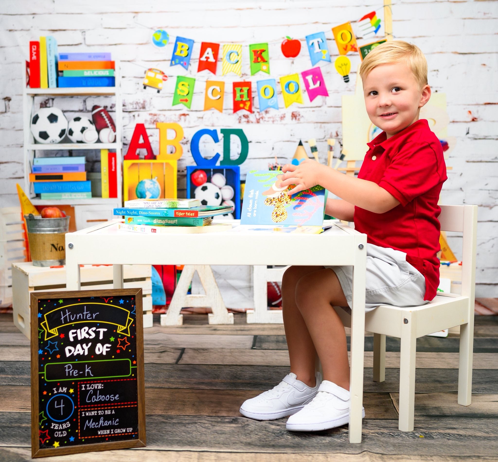 Kate Back to School Backdrop Painter Football White Brick Wall Designed by Emetselch