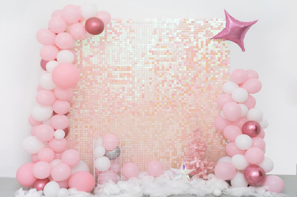 Kate Pink Sequin Wall Backdrop Party Cake Smash Designed by Emetselch(print, non-sequin props)