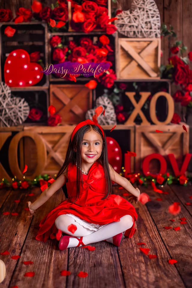 Kate Valentine's Day XOXO Rose Retro Wood Backdrop for Photography - Kate Backdrop AU